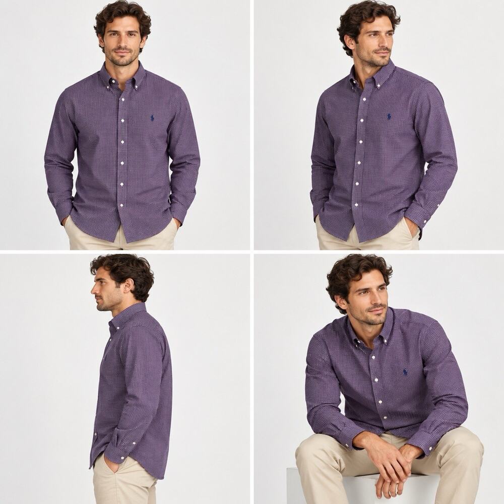 Ralph Lauren Custom Fit Button Down Shirt Men’s L Purple Check Long Sleeve